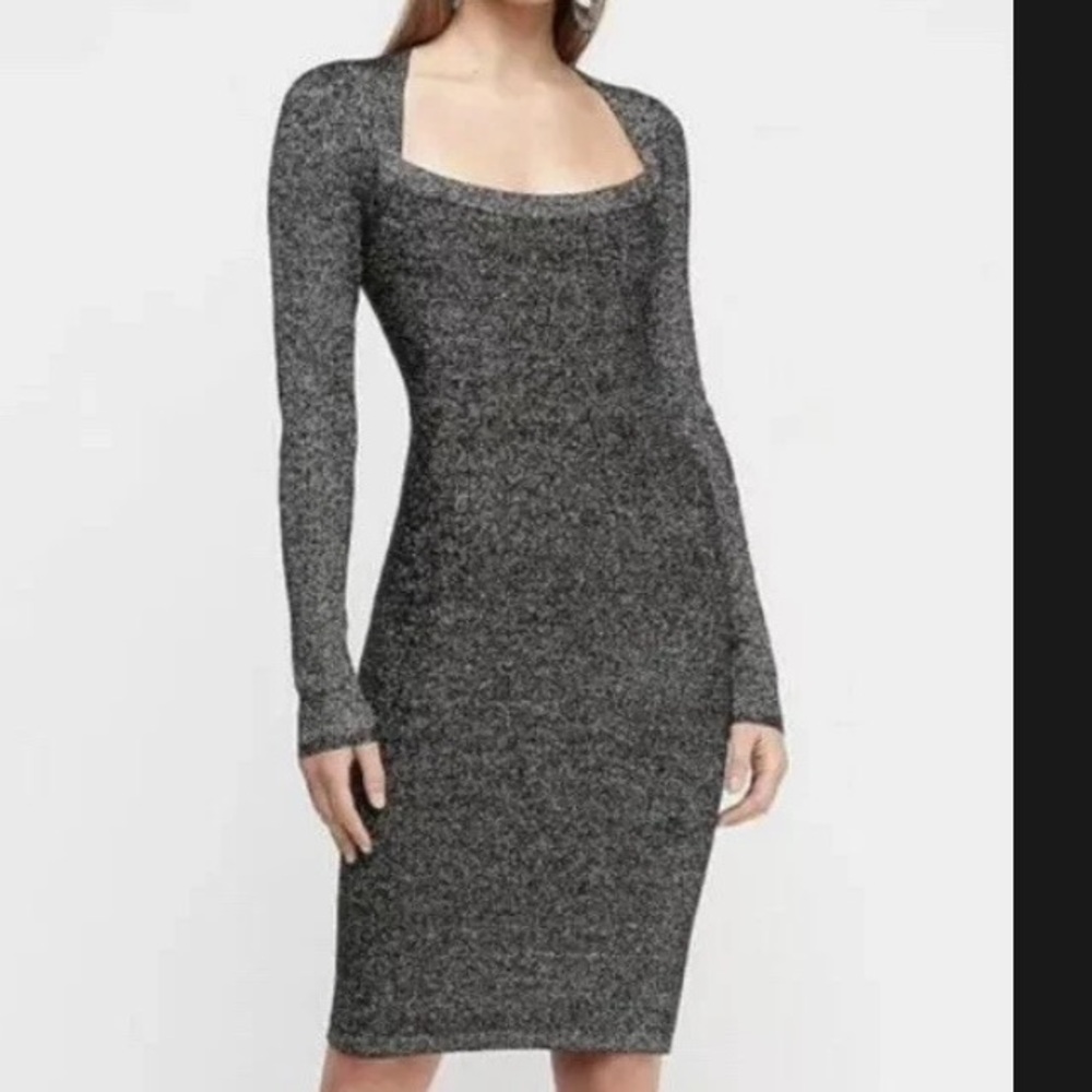 EXPRESS Shimmery Metallic Long Sleeve Dress | Sweater Party Dress | Size M